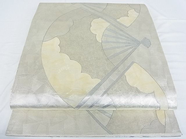 平和屋着物■六通太鼓柄袋帯 螺鈿箔 雲取り扇文 銀糸 逸品 DAAF8825sa