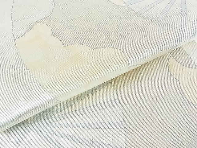 平和屋着物■六通太鼓柄袋帯 螺鈿箔 雲取り扇文 銀糸 逸品 DAAF8825sa
