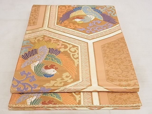 平和屋着物◎六通柄袋帯 唐織 鳳凰亀甲花文 金糸 引箔 正絹 逸品 AAAJ7059Apf
