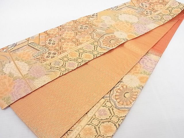 平和屋着物◎佐賀錦 六通柄袋帯 花車文 金糸 正絹 逸品 AAAJ7105Apf
