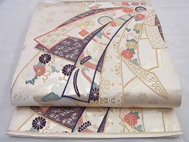 平和屋着物◎六通柄袋帯 唐織 熨斗地紙慶長文 金糸 逸品 BAAG8916du