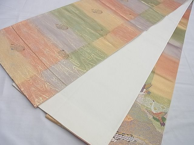 平和屋着物◎太鼓柄袋帯 唐織 飛鶴松エ霞文様 金銀糸 逸品 BAAG8924du
