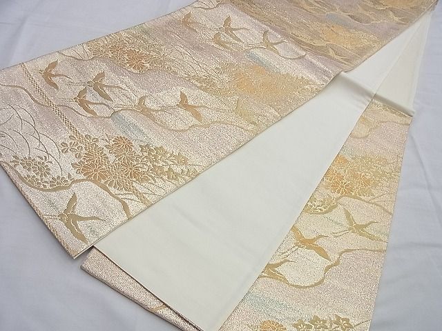 平和屋着物◎六通柄袋帯 道長飛鶴秋草文 金糸 逸品 BAAG8936du