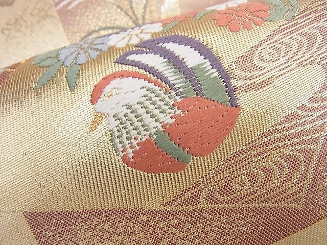平和屋着物◎六通柄袋帯 唐織 短冊花鳥文 本うるし箔 金糸 逸品 BAAG8925du