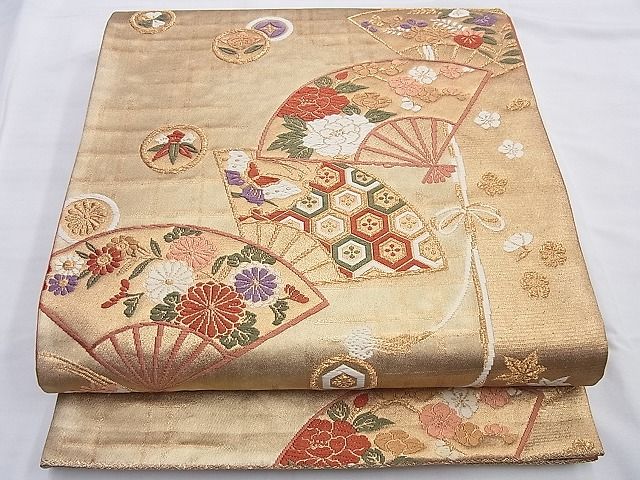 平和屋着物◎六通柄袋帯 唐織 有職扇面散らし 金糸 逸品 BAAG8950du