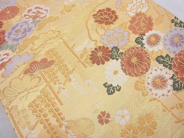 平和屋着物◎六通柄袋帯 唐織 雪輪花文 金糸 逸品 BAAH2380cm