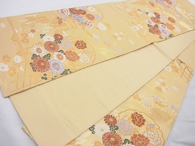 平和屋着物◎六通柄袋帯 唐織 雪輪花文 金糸 逸品 BAAH2380cm