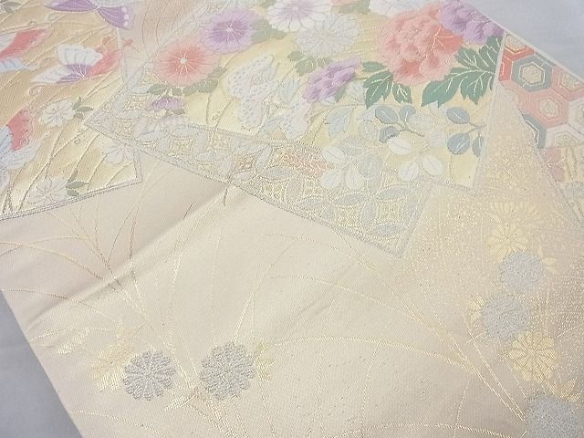 平和屋着物◎六通柄袋帯 唐織 色紙花蝶文 金銀糸 逸品 BAAH6015cm