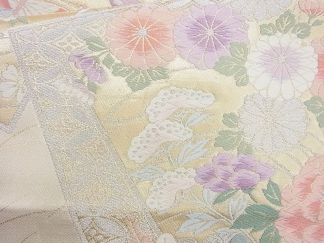 平和屋着物◎六通柄袋帯 唐織 色紙花蝶文 金銀糸 逸品 BAAH6015cm