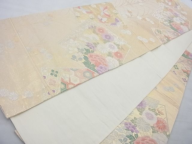平和屋着物◎六通柄袋帯 唐織 色紙花蝶文 金銀糸 逸品 BAAH6015cm