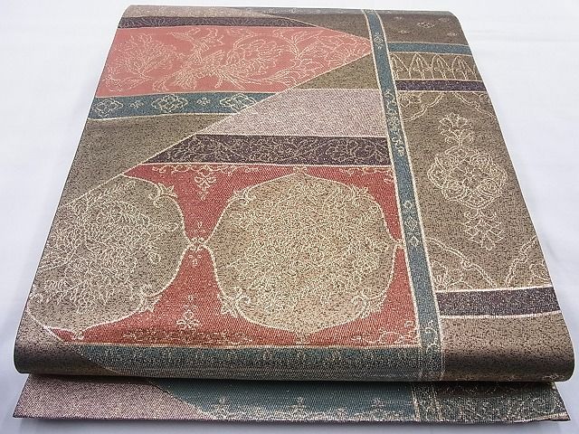 平和屋着物◎六通柄袋帯 天井花唐草文 金糸 逸品 BAAH6023cm