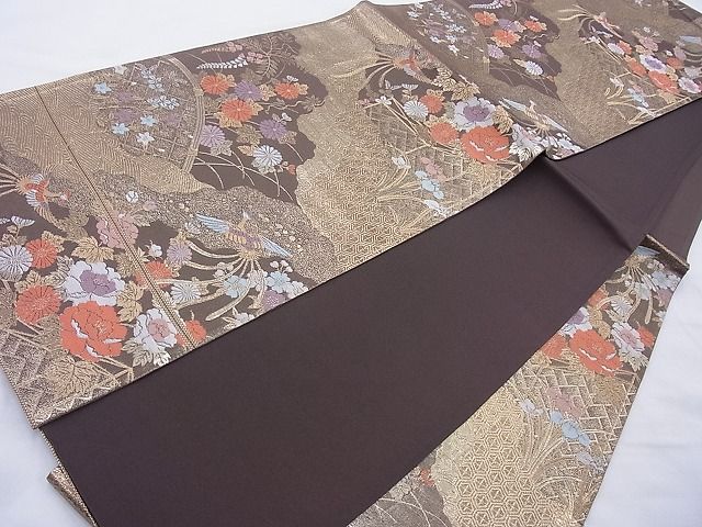平和屋着物◎六通柄袋帯 九百新花鳥錦 金糸 逸品 BAAH6054cm