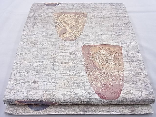 平和屋着物◎六通太鼓柄袋帯 清水六兵衛 名陶文様 金糸 逸品 BAAH6050cm