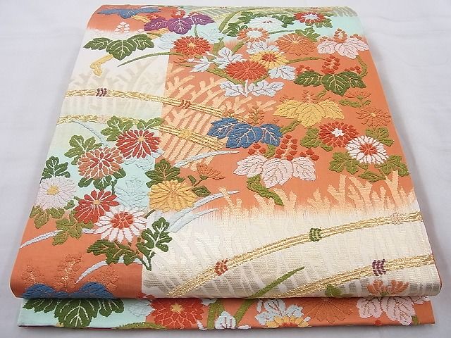 平和屋着物◎六通柄袋帯 唐織 秋草文 金糸 逸品 BAAH6073cm