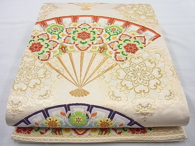 平和屋着物◎六通柄袋帯 唐織 正倉院扇面文 金銀糸 逸品 BAAH6067cm