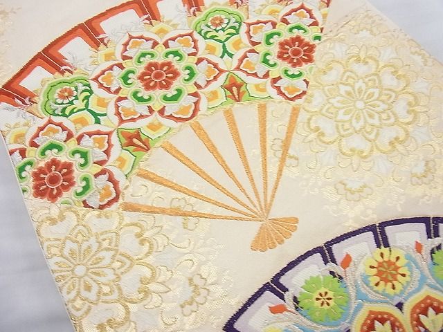 平和屋着物◎六通柄袋帯 唐織 正倉院扇面文 金銀糸 逸品 BAAH6067cm