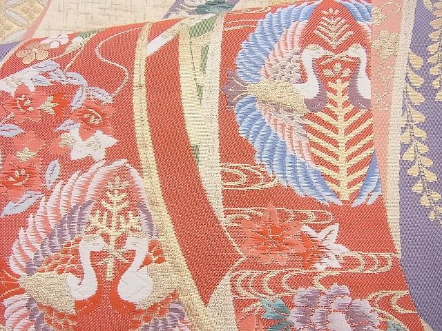 平和屋着物◎六通柄袋帯 唐織 誰が袖熨斗慶長文 金糸 逸品 BAAH6078cm