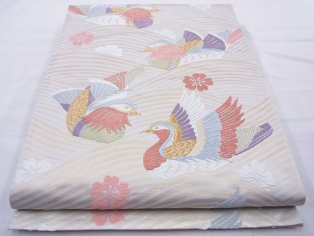 平和屋着物◎六通柄袋帯 唐織 能衣 鴛鴦文 金糸 逸品 BAAH6095cm