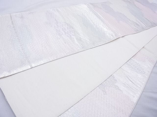 平和屋着物◎六通柄袋帯 雲取り吉祥文 銀糸 逸品 BAAH6102cm
