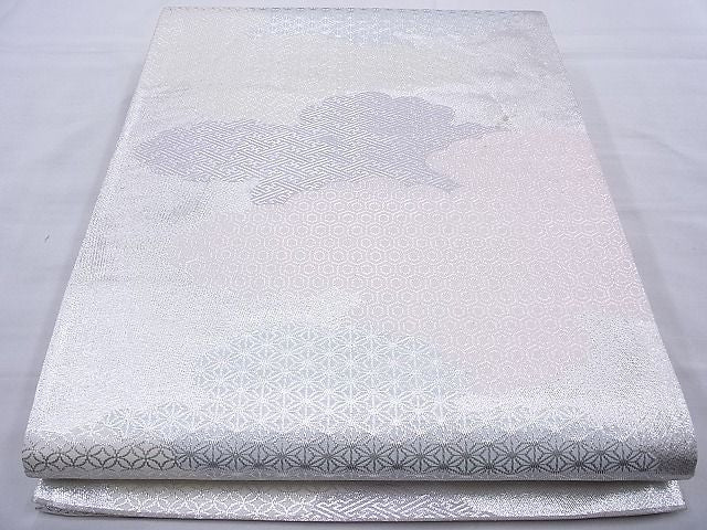 平和屋着物◎六通柄袋帯 雲取り吉祥文 銀糸 逸品 BAAH6102cm