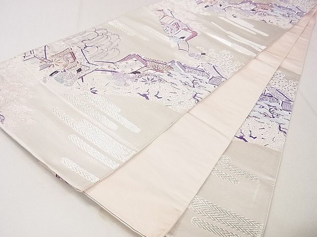 平和屋着物◎六通柄袋帯 唐織 観机山霞 銀糸 逸品 DAAF0980ya