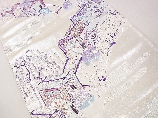 平和屋着物◎六通柄袋帯 唐織 観机山霞 銀糸 逸品 DAAF0980ya