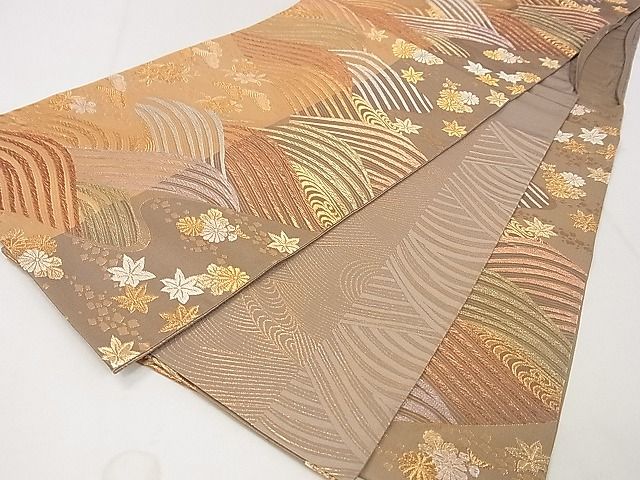 平和屋着物◎六通柄袋帯 六百綾錦 立波花文 金糸 逸品 DAAH0020ya
