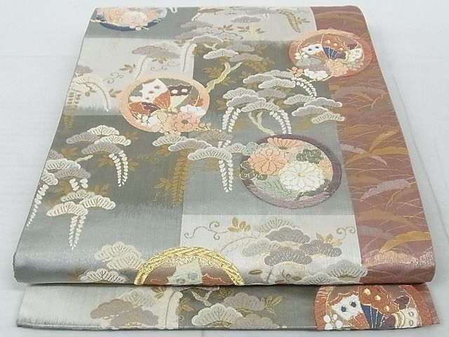平和屋着物◎本佐賀錦 六通柄袋帯 唐織 地紙花車文
