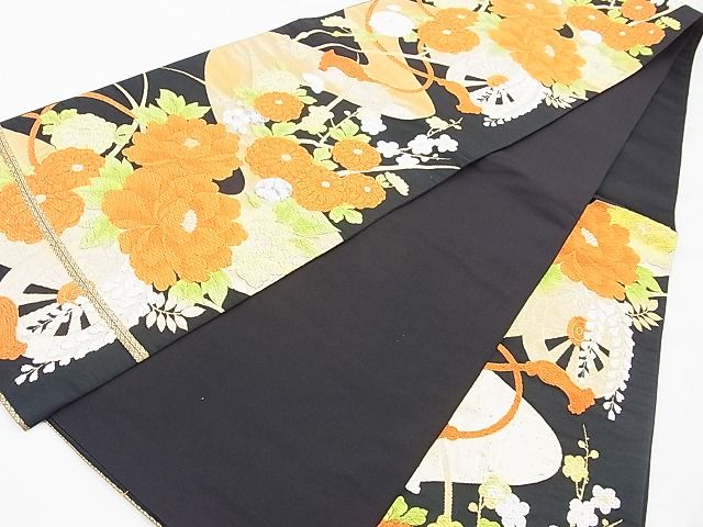 平和屋着物◎六通柄袋帯 唐織 花車文 黒地 金銀糸 逸品 BAAH5208ui