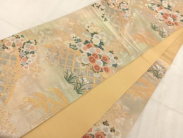 平和屋着物◎六通柄袋帯 流水枝花籬文 金銀糸 正絹 逸品 AAAI7533Bfw