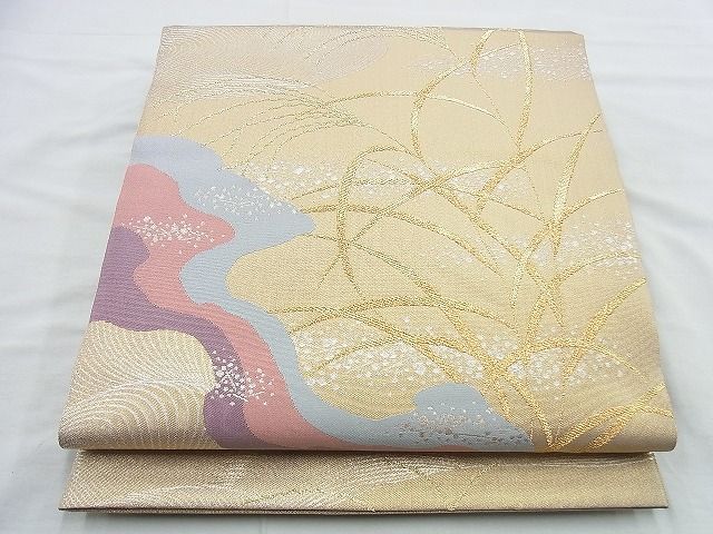 平和屋着物◎六通柄袋帯 道長すすき文 金糸 逸品 BAAH2816jm