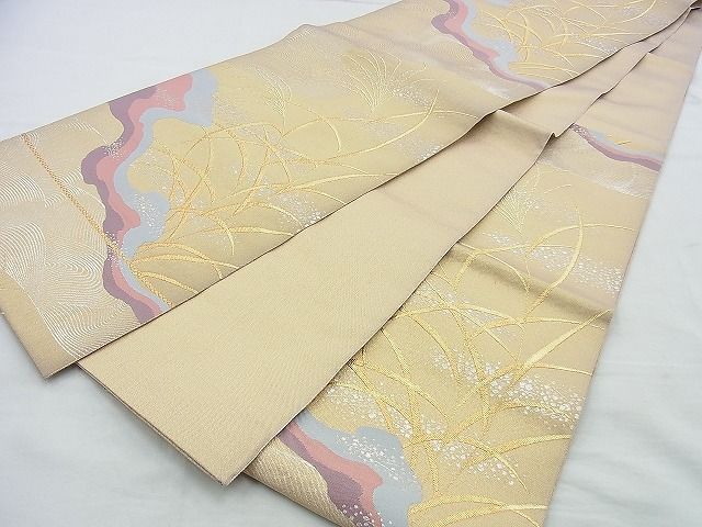 平和屋着物◎六通柄袋帯 道長すすき文 金糸 逸品 BAAH2816jm