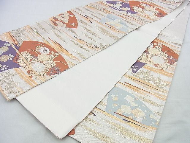 平和屋着物◎六通柄袋帯 地紙春秋花文 金銀糸 逸品 BAAH2847jm