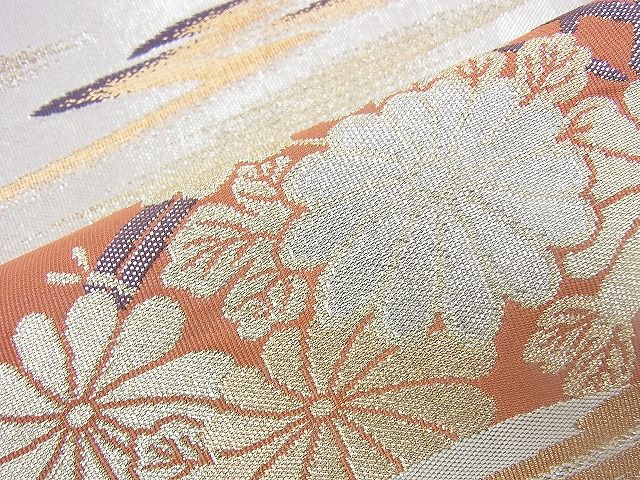 平和屋着物◎六通柄袋帯 地紙春秋花文 金銀糸 逸品 BAAH2847jm