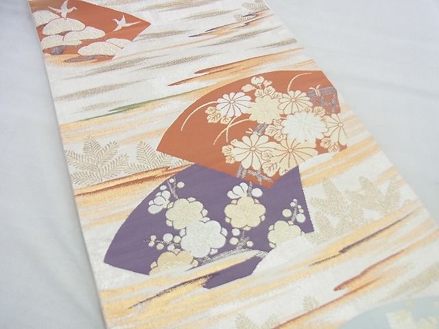 平和屋着物◎六通柄袋帯 地紙春秋花文 金銀糸 逸品 BAAH2847jm