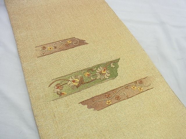平和屋着物◎太鼓柄袋帯 刺繍 花唐草文 金糸 逸品 BAAH2878jm