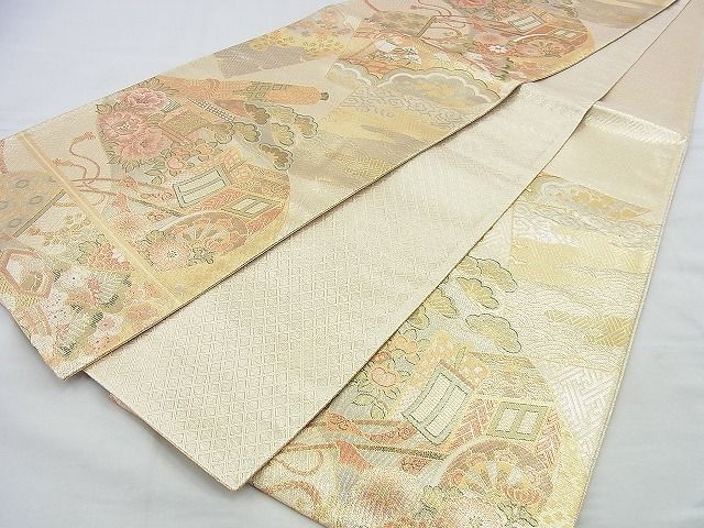平和屋着物◎佐賀錦 六通柄袋帯 御所車花文 金糸 逸品 BAAH2912jm