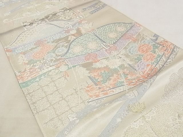 平和屋着物◎六通柄袋帯 雲取器物花文 金銀糸 正絹 逸品 AAAJ7129Apf
