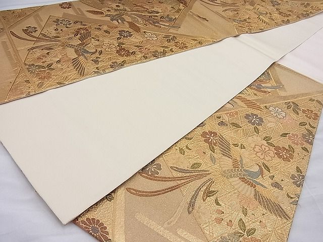 平和屋着物◎六通柄袋帯 鳳凰枝垂れ桜 金糸 逸品 BAAH7903ea