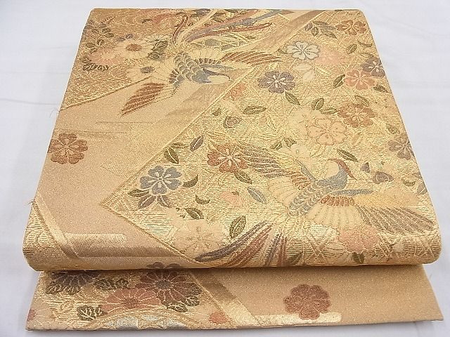 平和屋着物◎六通柄袋帯 鳳凰枝垂れ桜 金糸 逸品 BAAH7903ea