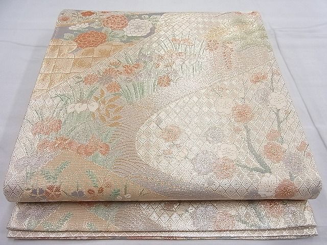 平和屋着物◎宝珠本佐賀錦 六通柄袋帯 流水扇面花文 九百錦 金糸 逸品 BAAH7964ea
