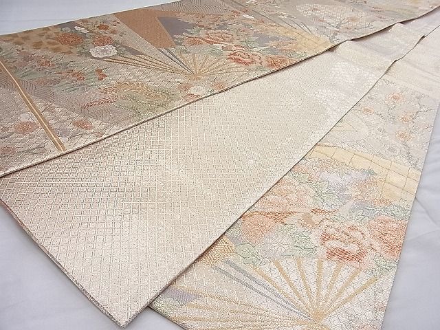 平和屋着物◎宝珠本佐賀錦 六通柄袋帯 流水扇面花文 九百錦 金糸 逸品 BAAH7964ea