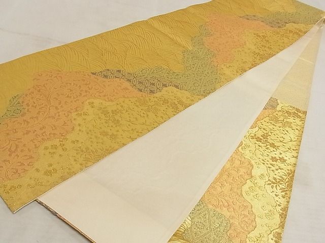 平和屋着物◎六通柄袋帯 道長花唐草文 金糸 正絹 逸品 AAAI4869Asx