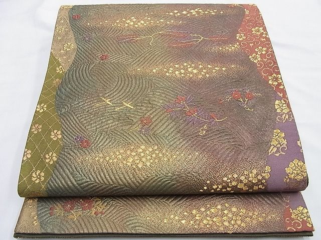 平和屋着物◎六通柄袋帯 唐織 吹き寄せ箔散らし文様 金糸 逸品 BAAG8964du