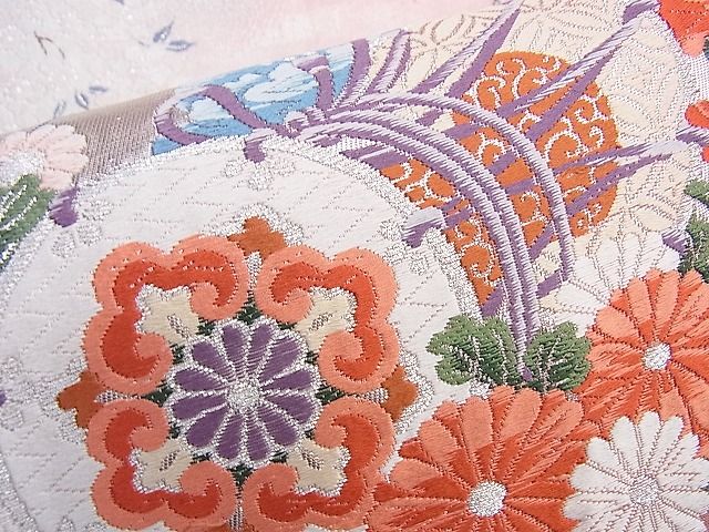 平和屋着物◎六通柄袋帯 唐織 花飾鼓紋 金銀糸 逸品 BAAG8959du