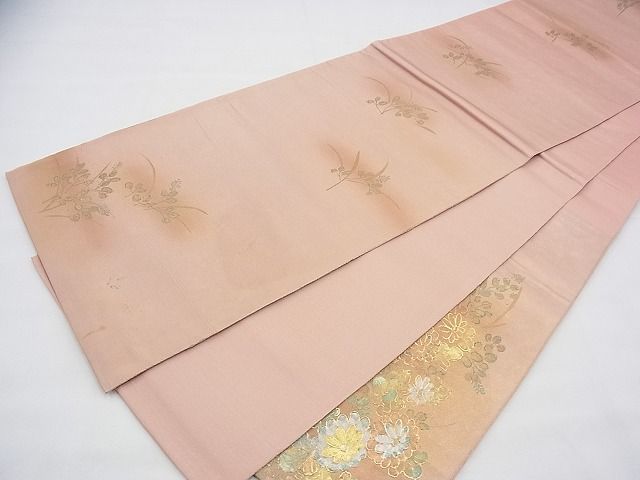 平和屋着物◎太鼓柄袋帯 作家物 手描き 花籠文 金銀彩 落款あり 逸品 BAAH5931fk