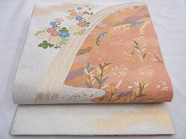 平和屋着物◎太鼓柄袋帯 立波柳菊文 金糸 逸品 BAAG8970du