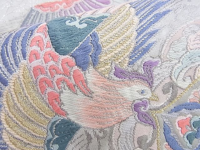 平和屋着物◎六通柄袋帯 唐織 扇緬鳳凰文 金銀糸 逸品 BAAI0205du
