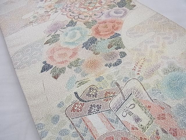 平和屋着物◎太鼓柄袋帯 綴れ エ霞吉祥花文 金銀彩 逸品 BAAI0219du