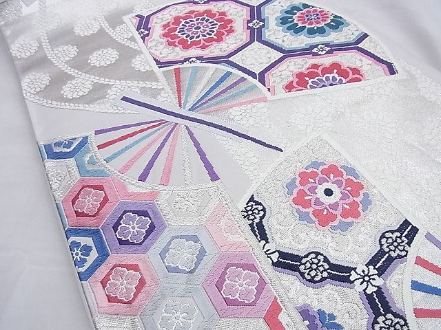 平和屋着物◎六通柄袋帯 唐織 扇の誘い 銀糸 逸品 BAAI0240du